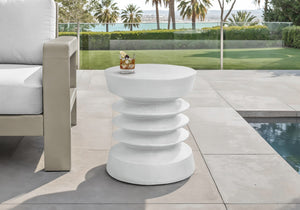 English Elm Accent Table Round Matte Finish Weather Resistant Magnesium Oxide Indoor Outdoor Side White B2710P461680