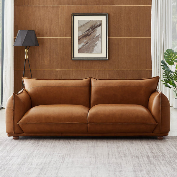 English Elm Ava Italian Leather Channel Tufted Sofa with Gold Legs for Modern Living Rooms B183P231996