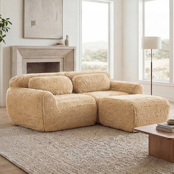 English Elm L-shaped Plush Sectional Sofa Boneless Cloud Comfort Floor Lounge with Chaise for Bedroom Light Khaki W714S01565
