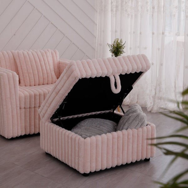 English Elm 44.9"Soft Modular Sofa with Removable Zipper Cushions, Hidden Hydraulic Storage, Easy Cleanability Light Pink W1767S00015