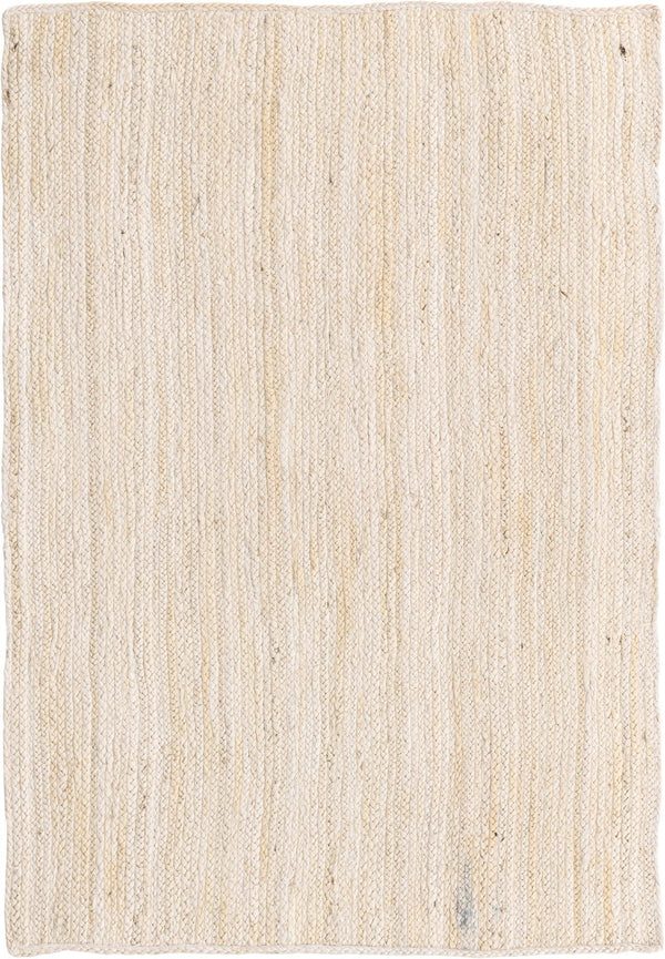 Unique Loom Braided Jute Dhaka Hand Braided Solid Rug White,  4' 1" x 6' 1"