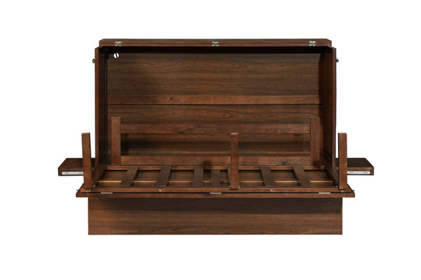 English Elm Queen Murphy Cabinet Bed Solid Pine Build with Usb Charging and Fold Out Desktop Walnut W504S00169