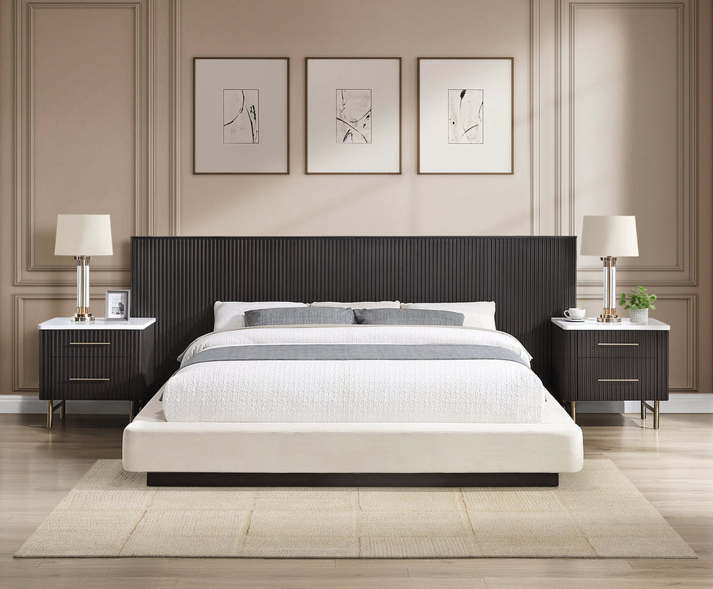 English Elm Clayten Eastern King Bed Linen Upholstered Headboard Espresso Wood Base Tailored B2756S00001