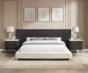 English Elm Clayten Eastern King Bed Linen Upholstered Headboard Espresso Wood Base Tailored B2756S00001