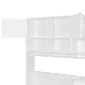 English Elm Wooden Twin Loft Bed with Built-in Desk Wardrobe Storage Drawers and Led Lighting N820S00069K