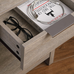 English Elm Nightstand with Drawer | 3-Tier Modern Bedside Table with Hidden Drawer, Open Shelves, Sturdy Build Gray 25.9 L x 17.1 W x 5.1 H W3151P345753