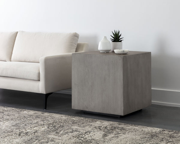Sunpan Frezco Side Table - Modern Minimalist Design in Solid Mango Wood with Floating Plinth Base Grey