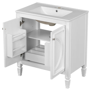 English Elm [video] 60 Inch Freestanding Double Sink Bathroom Vanity with Ceramic Basins Soft Close Storage White N759S226000K