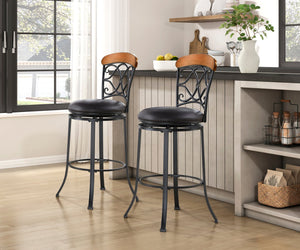 English Elm 1pc Swivel Pub Height Chair Faux Leather Seat 29" Height Black Metal Frame Modern Bar Stool B011P287698