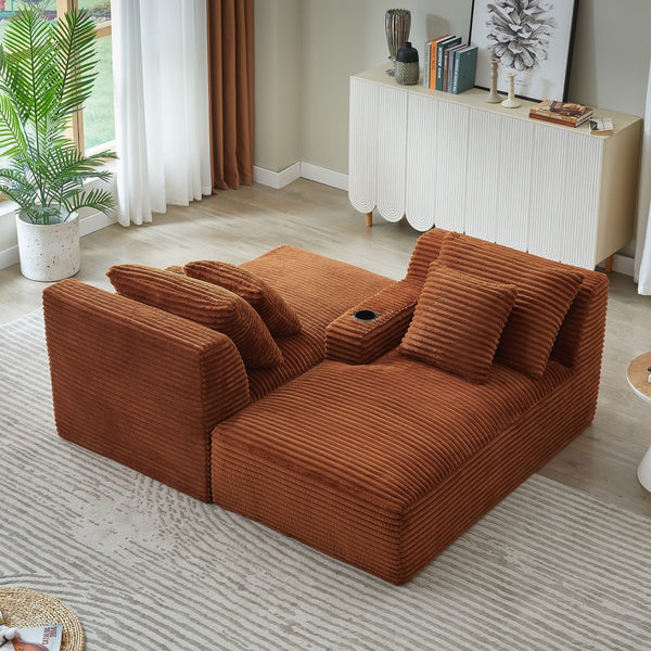 English Elm Compressible Corduroy Sleeper Loveseat with Cupholders Ready in 72 Hours No Assembly Orange W2339P411865