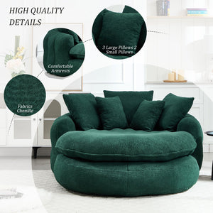 English Elm Oversized Memory Foam Chenille Bean Bag Sofa with Ergonomic Back Support, 3 Large & 2 Small Pillows Emerald W395P359413