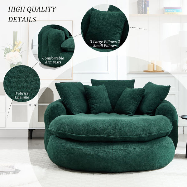 English Elm Oversized Memory Foam Chenille Bean Bag Sofa with Ergonomic Back Support, 3 Large & 2 Small Pillows Emerald W395P359413