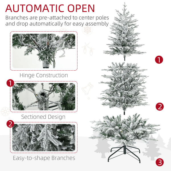 English Elm Homcom 6Ft Snow Flocked Prelit Christmas Tree With 250 Warm Lights, Easy Setup & Flame Retardant Base W2225P229315