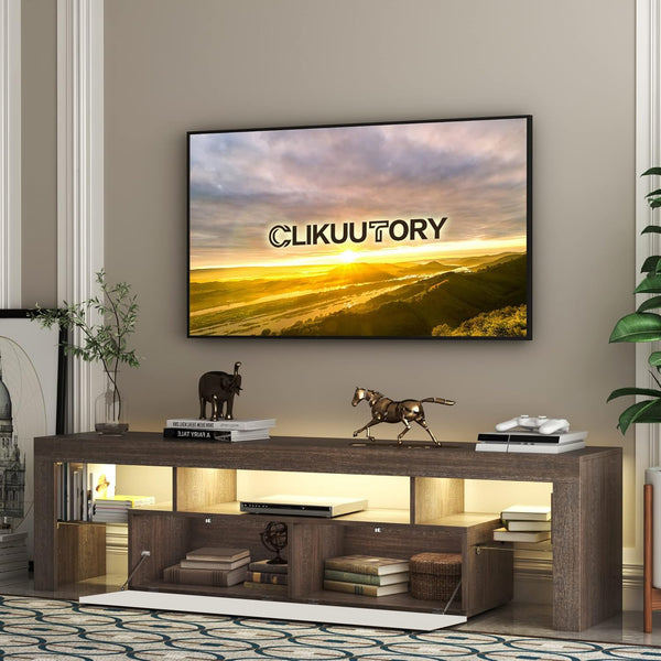 English Elm Dfw Modern Farmhouse Tv Console with Led Lighting Two Tone Wood Storage Drawers W2301P425834