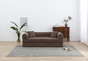 English Elm Convertible 3-Seat Sleeper Sofa Bed Corduroy Folding Floor Couch with Cylindrical Pillow, Plush Support Brown W3199P309395