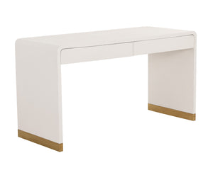 Sunpan Ilona Desk - Contemporary Oyster Shagreen Finish with Antique Brass Base and Sleek Curved Design