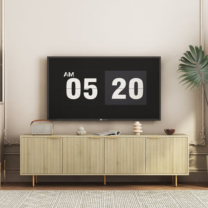 English Elm Wood Fluted Media Console with Gold Legs Matte Black Finish Storage Cabinet for Large Tvs W1321P352015