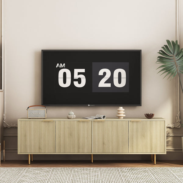 English Elm Wood Fluted Media Console with Gold Legs Matte Black Finish Storage Cabinet for Large Tvs W1321P352015