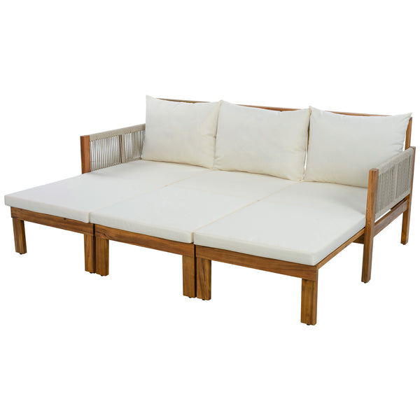 English Elm Outdoor Acacia Wood Dining Set Seats Six with Cushioned Armrest Chairs for Patio Beige,Natural Wood N719Z000220A