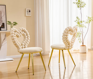 English Elm Unique Heart Shaped Bubble Tufted Velvet Accent Chair Glam Metal Frame Vanity Seat Beige,Gold W3875P446139