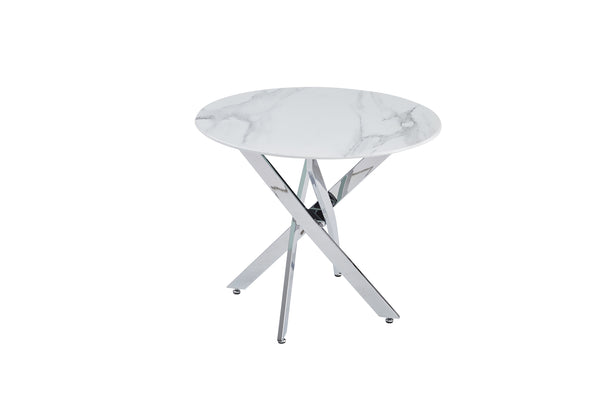 English Elm Modern Round Tempered Glass Dining Table with Glam Gold Iron Base for Compact Spaces W3590S00010