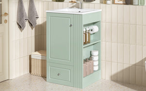 English Elm 20" Freestanding Bathroom Vanity Mdf Cabinet Ceramic Sink Open Shelves Powder Room Green N725P364210F