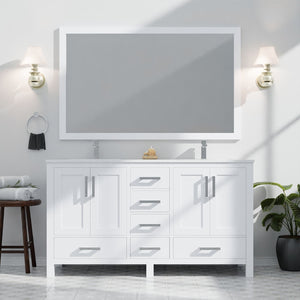 English Elm White Double Bath Vanity With Quartz Top & Large Mirror - Elegant Storage Solution For Modern Spaces B2731S00696-GIGA