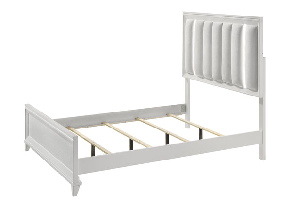 English Elm Contemporary Queen Panel Bed Set with Led Headboard Two Nightstands White Wood B2741S00146