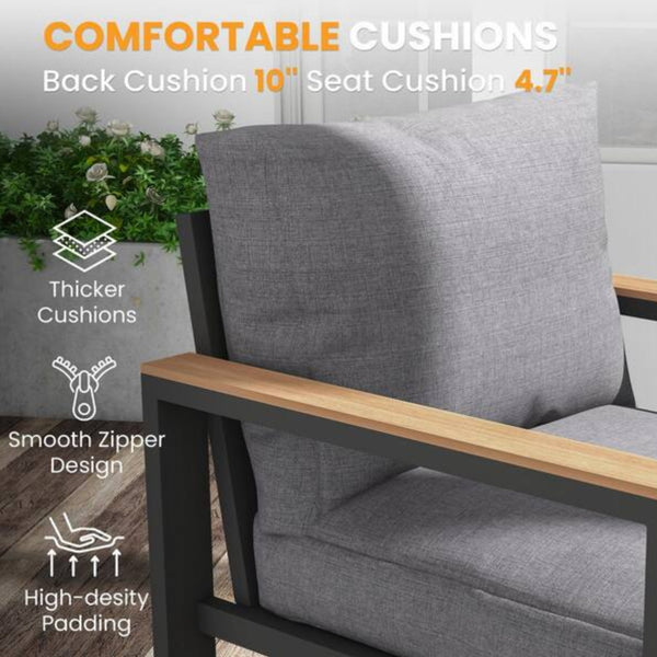 English Elm All-weather Aluminum 5 Seat Outdoor Conversation Set with Tempered Glass Table Gray B082S00112
