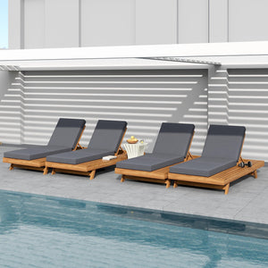 English Elm Christopher Knight Home® - Lounge Chaise Set - Acacia Solid Wood With Ergonomic Dark Grey Cushion For Stylish Outdoor Relaxation N770P253442T_N770P208326G