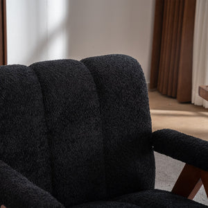 English Elm Mid-century Modern Chenille Lounge Chair Set Oak Frame Cloud Silhouette Living Room Black W1170S00051