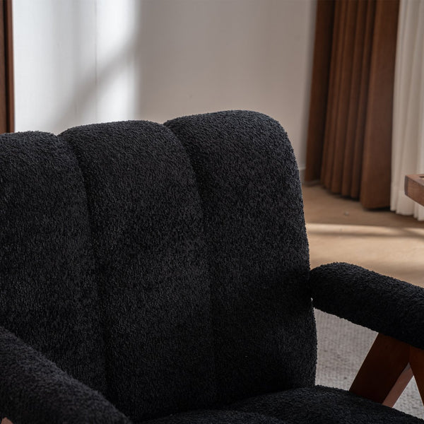 English Elm Mid-century Modern Chenille Lounge Chair Set Oak Frame Cloud Silhouette Living Room Black W1170S00051