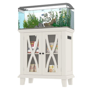 English Elm 20 Gallon Fish Tank Stand with Built-In Power Outlets & USB, Farmhouse Style Aquarium Cabinet with Adjustable Shelves and Heavy-Duty 298lb Tabletop Capacity Beige N704P350196A