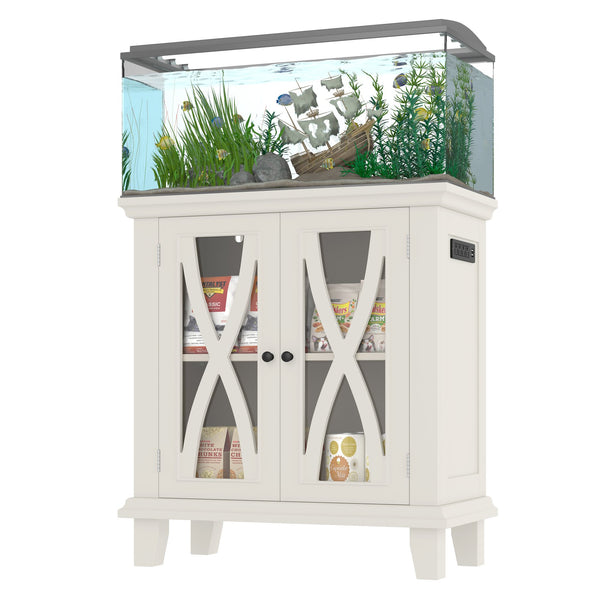 English Elm 20 Gallon Fish Tank Stand with Built-In Power Outlets & USB, Farmhouse Style Aquarium Cabinet with Adjustable Shelves and Heavy-Duty 298lb Tabletop Capacity Beige N704P350196A