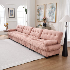 English Elm Modular Cloud Sectional Sofa Flannelette Upholstered Deep Seat with Plush Round Armrests Pink W2120S00044