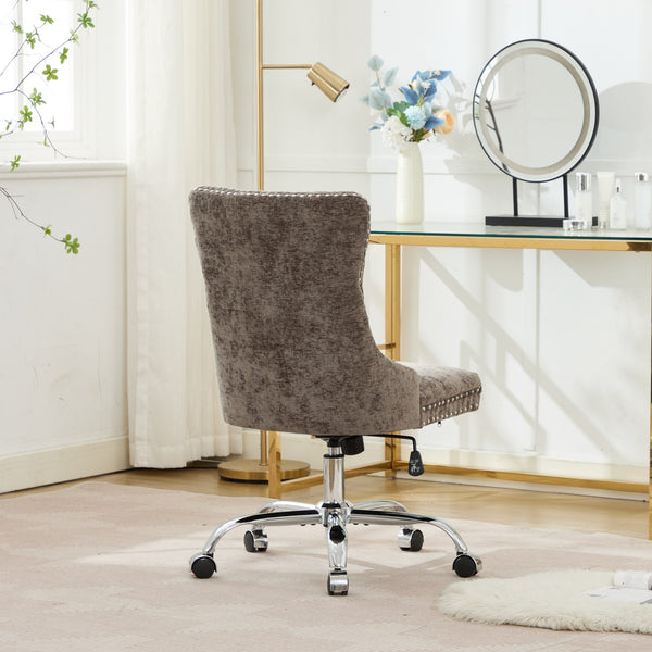 English Elm A&A Elegant Chenille Tufted Office Chair with Hand-Pulled Buttons, Nailhead Trim & Gold Chrome Base Gray W1143P366779