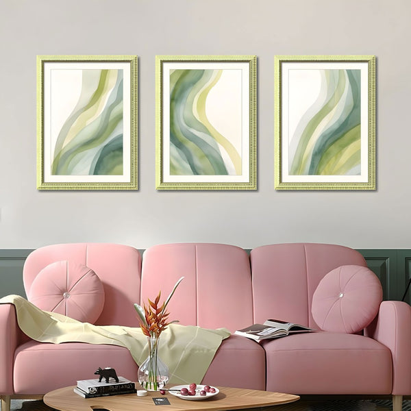 English Elm Set Of 3 Abstract Green Framed Wall Art – Modern Replaceable Canvas Prints For Stylish Home Decor T3976P383226-GIGA