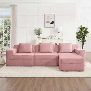 English Elm Modular 3-Seat L-Shape Sectional Sofa In Plush Corduroy - Versatile, No-Assembly Couch With Ottoman! W3041S00339