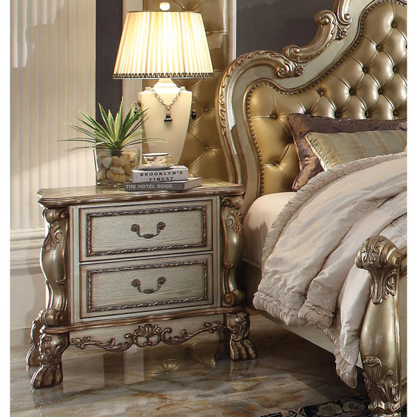 English Elm Wooden Gold Patina Nightstand with 2 Felt-Lined Drawers, Burnished Antique Bone Finish Elegance B016P253274