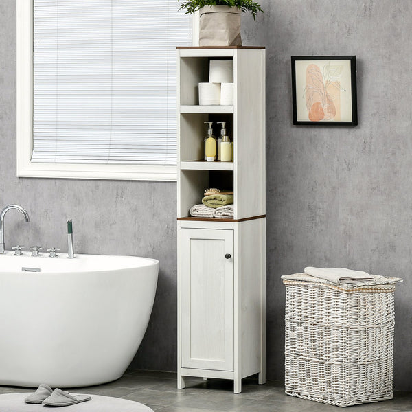 English Elm Kleankin Tall Bathroom Storage Cabinet - Stylish Freestanding Tower With 3 Shelves, Antique White Finish W2225P217004