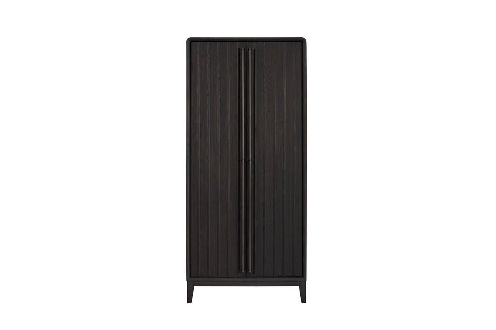 English Elm Armoire with Peppercorn Finish, Solid Wood & MDF, 4 Shelves, 2 Cedar-Lined Drawers, Hanging Bar B2699P237496