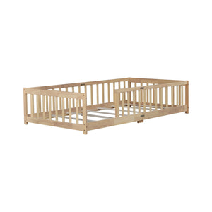 English Elm Twin Low Profile Rubberwood Floor Bed with Full Safety Fence for Toddler Rooms Natural W504P429336