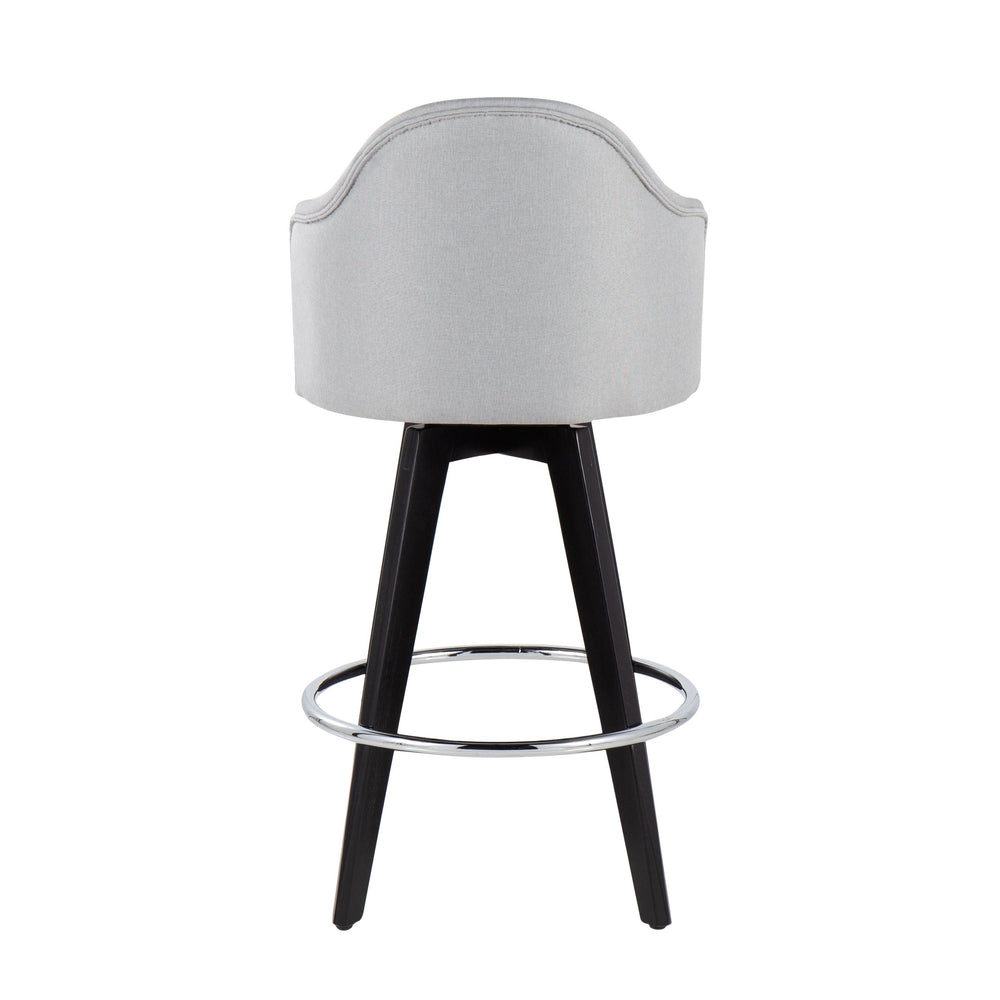 English Elm Ahoy Contemporary 26" Fixed-Height Counter Stools - Set Of 2 With Light Grey Fabric & Chrome Footrest B202S00162