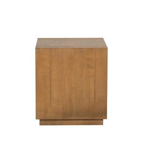 English Elm Square Contemporary End Table with Plinth Base and Open Shelf, Medium Oak Finish, 20" W x 22.1" H B2741P395381