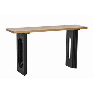 English Elm U_Style Modern Console Table With Unique Round Hollow Legs - Fraxinus Mandschurica Wood Veneer Design N711P205931N-GIGA