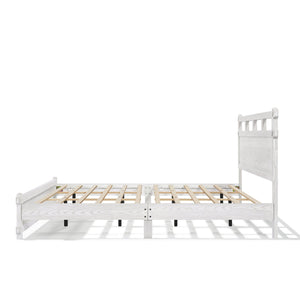 English Elm California King Platform Bed Antique White Wood Grain Farmhouse Cottage Style N758P369327W