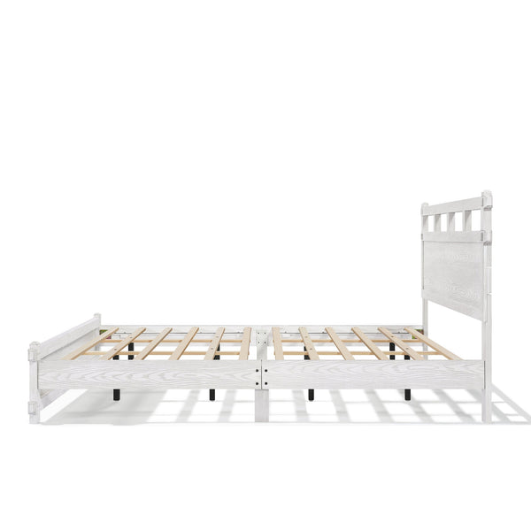 English Elm California King Platform Bed Antique White Wood Grain Farmhouse Cottage Style N758P369327W
