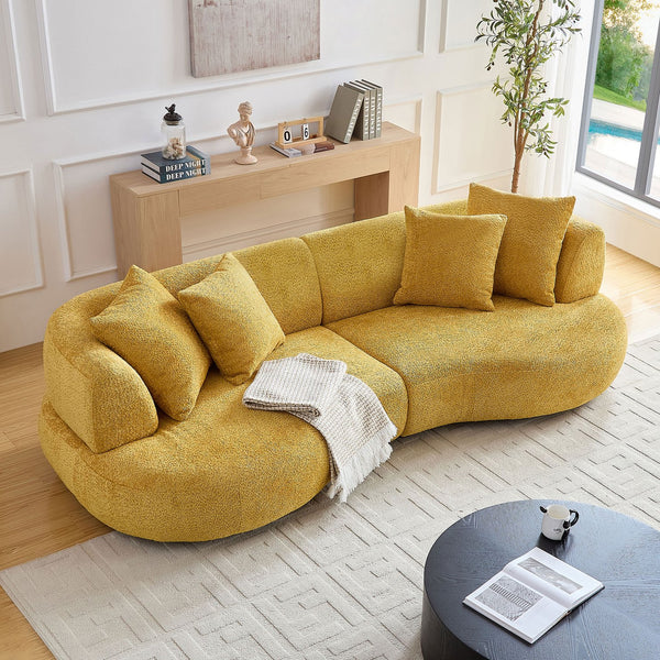 English Elm 102.36 Inch Curved Boucle Sectional Sofa Four Seat Mid Century Modern Living Room W2582S00179