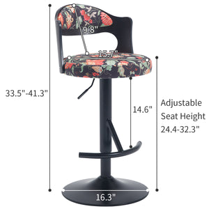 English Elm Adjustable Swivel Bar Stools - Solid Wood Backrest, Soft Fabric Seats, 2Pcs Black For Kitchen Comfort W2195P208815