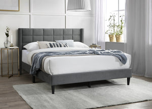 English Elm Elegant Velvet Upholstered Queen Bed with Geometric Stitched Headboard, Platform Design, 12" Height Gray 66 L x 23 W x 9 H B011P238938